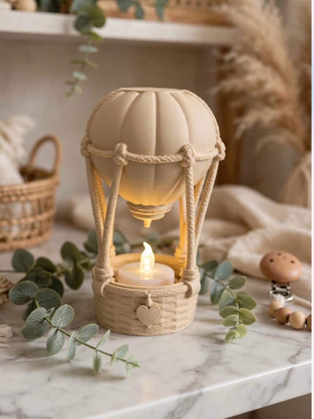 Neutral Beige Hot Air Balloon Decorative Candle Holder